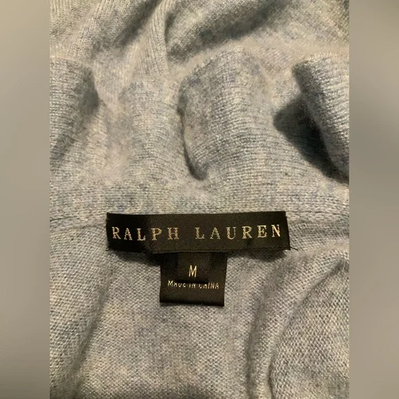 Ralph Lauren black label 100% Cashmere Soft Blue Knit ruffled duster  medium - Picture 7 of 8